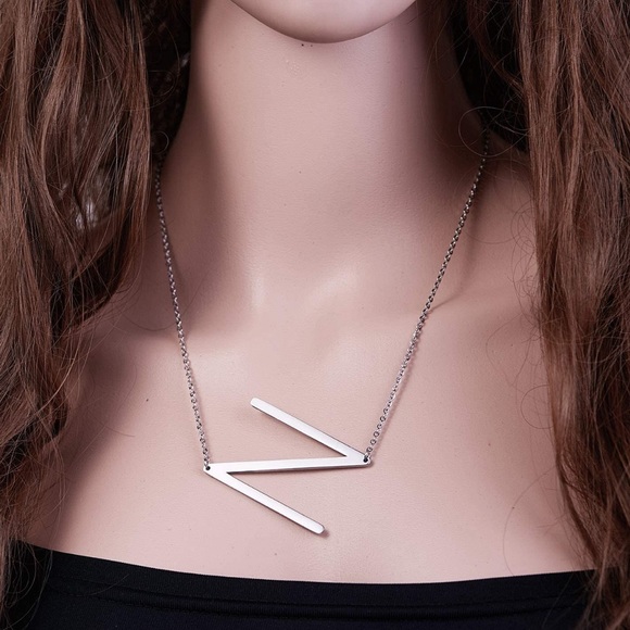 Silver Initial Stainless Steel Pendant Necklace - Picture 1 of 4